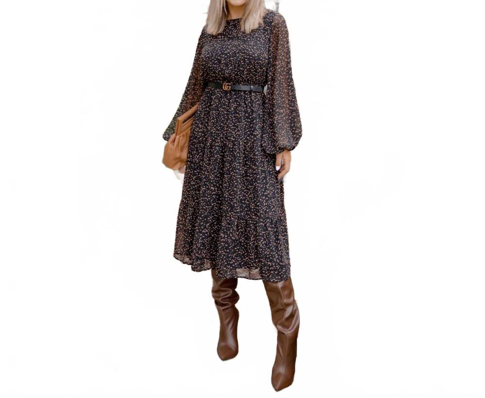 NEW ROKOKO perfect match midi dress in black with taupe spots